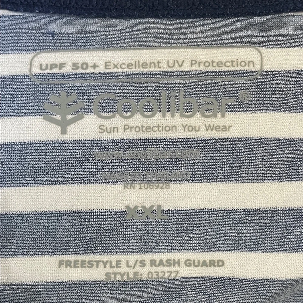Coolibar Blue and White Striped Long-Sleeve Rash Guard - Picture 2 of 14